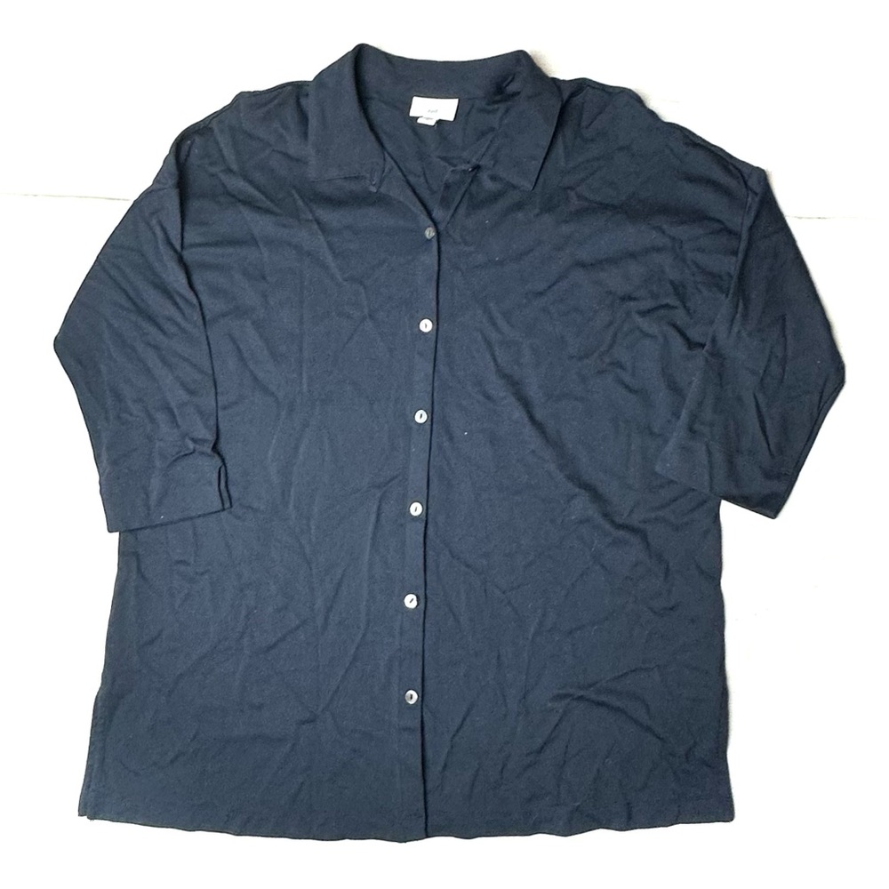 J. Jill Womens Medium Shirt Top‎ Blouse Navy Blue Button Up Tunic 3/4 Sleeve